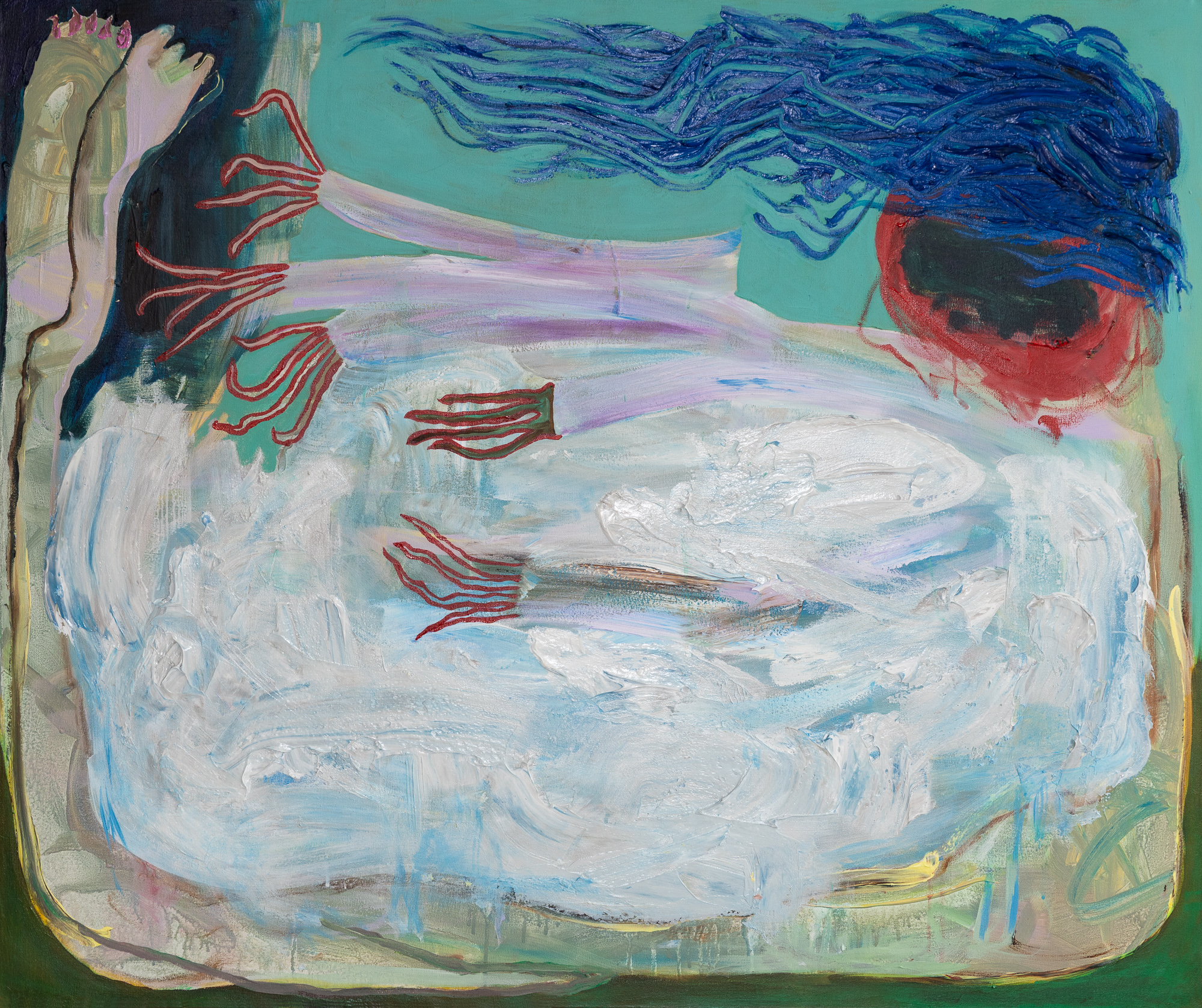 Emmi Kallio: Only One Way to Be Free / Vapautensa vanki (2025, akryyli kankaalle, 100 x 120 cm). Kuva: Liisa Mäkinen